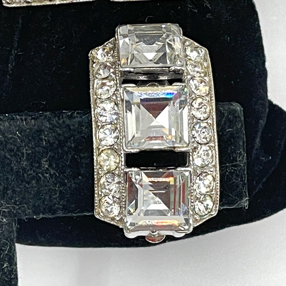 Bogoff Signed Vintage Rhinestone Panel Bracelet Clip Earrings Set - Picture 10 of 15